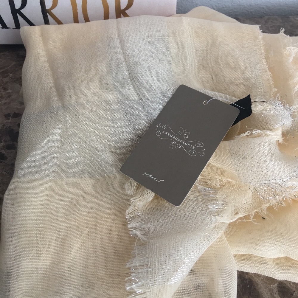 Anthropologie Long Cream/Silver Accent Scarf